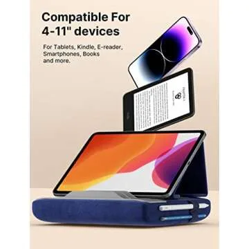 JSAUX Tablet Pillow Stand, Tablet Stand Holder Dock for Lap, Bed and Desk Compatible with iPad Pro 11 10.5 9.7 10.2 Air Mini, Kindle, Tablets, Phones, E-Reader, Books and More 4-11'' devices Navy Blue