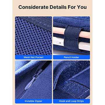 JSAUX Tablet Pillow Stand, Tablet Stand Holder Dock for Lap, Bed and Desk Compatible with iPad Pro 11 10.5 9.7 10.2 Air Mini, Kindle, Tablets, Phones, E-Reader, Books and More 4-11'' devices Navy Blue