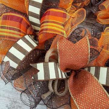 Fall Wreaths for Front Door : Burlap Thanksgiving Deco Mesh Door Wreath; Brown Orange : F3 (No Centerpiece (Wreath Only))