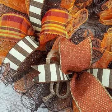 Fall Wreaths for Front Door : Burlap Thanksgiving Deco Mesh Door Wreath; Brown Orange : F3 (No Centerpiece (Wreath Only))