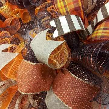 Fall Wreaths for Front Door : Burlap Thanksgiving Deco Mesh Door Wreath; Brown Orange : F3 (No Centerpiece (Wreath Only))