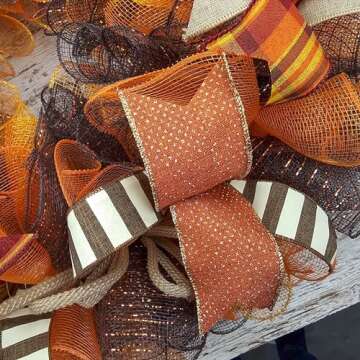 Fall Wreaths for Front Door : Burlap Thanksgiving Deco Mesh Door Wreath; Brown Orange : F3 (No Centerpiece (Wreath Only))