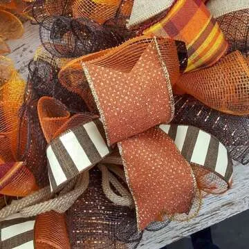 Fall Wreaths for Front Door : Burlap Thanksgiving Deco Mesh Door Wreath; Brown Orange : F3 (No Centerpiece (Wreath Only))