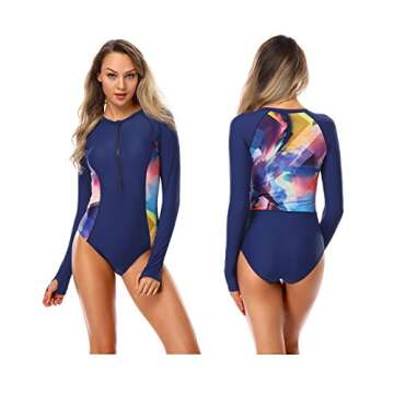 AXESEA Women's Long Sleeve Rash Guard | UPF 50+ Sun Protection Zipper One Piece Swimsuit