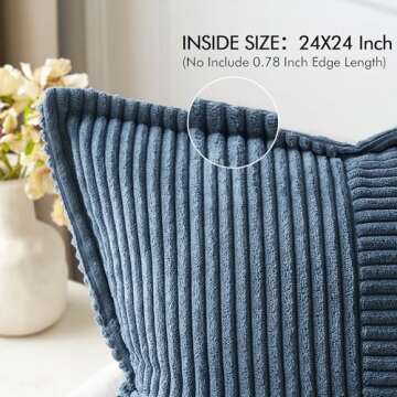 MIULEE Blue Corduroy Pillow Covers 18x18 inch with Splicing Set of 2 Super Soft Boho Striped Pillow ...