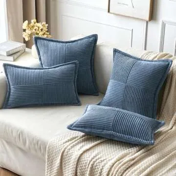 MIULEE Blue Corduroy Pillow Covers 18x18 inch with Splicing Set of 2 Super Soft Boho Striped Pillow Covers Broadside Decorative Spring Textured Throw Pillows for Couch Cushion Bed Livingroom