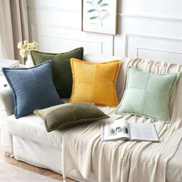 MIULEE Blue Corduroy Pillow Covers 18x18 inch with Splicing Set of 2 Super Soft Boho Striped Pillow Covers Broadside Decorative Spring Textured Throw Pillows for Couch Cushion Bed Livingroom