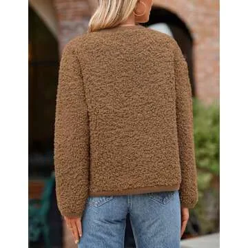 PRETTYGARDEN Women's Faux Fur Shearling Coat Fuzzy Fleece Button Up Trendy Fall Winter Cropped Jacke...