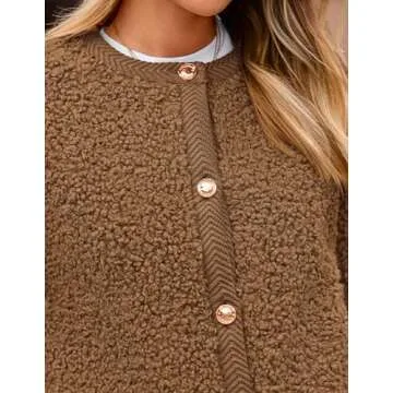 PRETTYGARDEN Women's Faux Fur Shearling Coat Fuzzy Fleece Button Up Trendy Fall Winter Cropped Jackets Outerwear (Brown,Large)