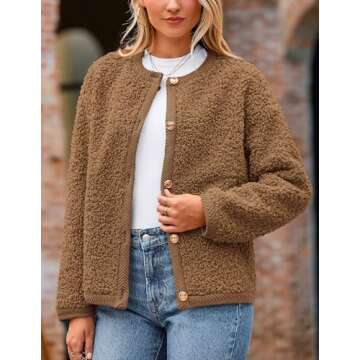 PRETTYGARDEN Women's Faux Fur Shearling Coat Fuzzy Fleece Button Up Trendy Fall Winter Cropped Jackets Outerwear (Brown,Large)