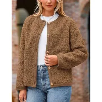 PRETTYGARDEN Women's Faux Fur Shearling Coat Fuzzy Fleece Button Up Trendy Fall Winter Cropped Jackets Outerwear (Brown,Large)