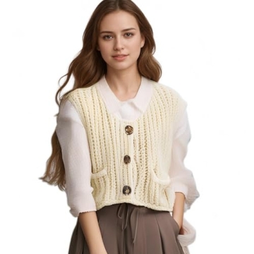 Hixiaohe Crochet Chunky Knit Top for Women with Pockets