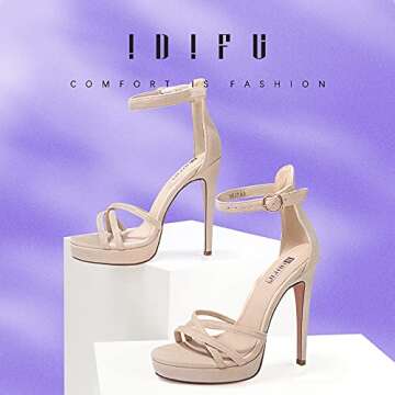 IDIFU Women's Platform High Heel Sandals Stiletto Open Toe Ankle Strap Dress Shoes for Women Bride Ladies in Wedding Bridal Party Dance (Nude Suede, 8 M US)