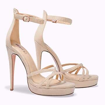 IDIFU Women's Platform High Heel Sandals Stiletto Open Toe Ankle Strap Dress Shoes for Women Bride Ladies in Wedding Bridal Party Dance (Nude Suede, 8 M US)