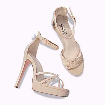 IDIFU Women's Platform High Heel Sandals Stiletto Open Toe Ankle Strap Dress Shoes for Women Bride Ladies in Wedding Bridal Party Dance (Nude Suede, 8 M US)