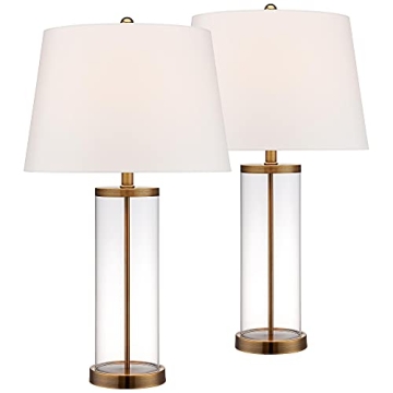 360 Lighting 26" High Cylinder Country Cottage Table Lamps Set of 2 Fillable Clear Gold Finish Glass...