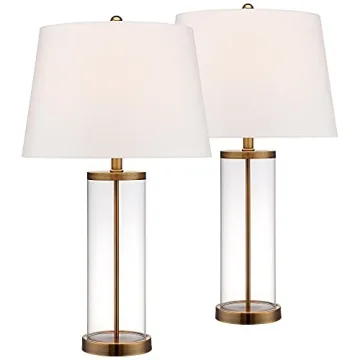 360 Lighting 26" High Cylinder Country Cottage Table Lamps Set of 2 Fillable Clear Gold Finish Glass...