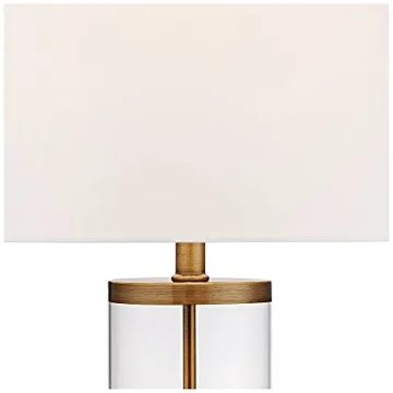 360 Lighting 26" High Cylinder Country Cottage Table Lamps Set of 2 Fillable Clear Gold Finish Glass Metal White Shade Living Room Bedroom Bedside Nightstand House Office Home Kitchen