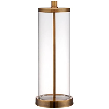 360 Lighting 26" High Cylinder Country Cottage Table Lamps Set of 2 Fillable Clear Gold Finish Glass Metal White Shade Living Room Bedroom Bedside Nightstand House Office Home Kitchen