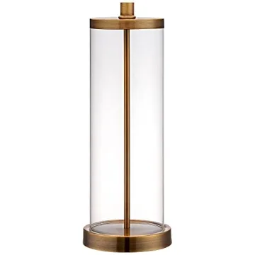 360 Lighting 26" High Cylinder Country Cottage Table Lamps Set of 2 Fillable Clear Gold Finish Glass Metal White Shade Living Room Bedroom Bedside Nightstand House Office Home Kitchen