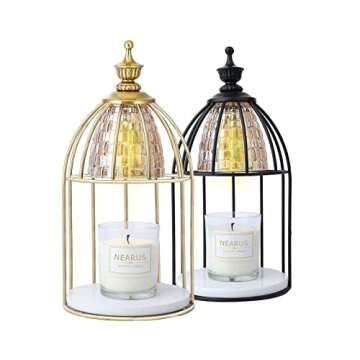 nearus Candle Warmer Lamp, Auto Shut Off and Brightness Heat Level Control with Timer and Dimmable Switch, Top-Down Candle Melting with Marble Base and 2 Bulbs(Gold)