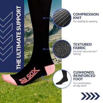 SB SOX Compression Socks for Men & Women (20-30 mmHg) - Best Support Stockings for Travel, Medical, and Sports - Perfect for Everyday Wear (Small, Black/Pink)