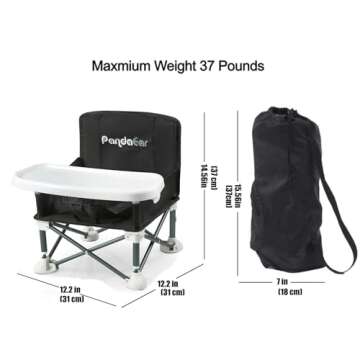PandaEar Portable Baby Seat Travel| Compact Fold with Straps for Indoor/Outdoor Use| Great for Camping, Beach, Lawn |Toddlers, Kids, Boys, Girls (Black)
