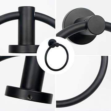 HouseAid Stainless Steel Towel Ring for Bathroom Hand Towel Holder Modern Circle Towel Hanger Round Towel Rack Wall Mounted Matte Black