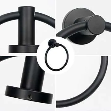 HouseAid Stainless Steel Towel Ring for Bathroom Hand Towel Holder Modern Circle Towel Hanger Round Towel Rack Wall Mounted Matte Black