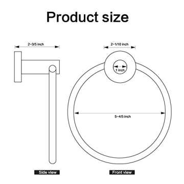 HouseAid Stainless Steel Towel Ring for Bathroom Hand Towel Holder Modern Circle Towel Hanger Round Towel Rack Wall Mounted Matte Black