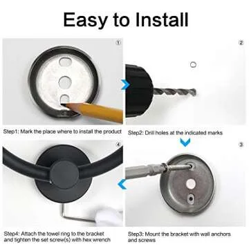 HouseAid Stainless Steel Towel Ring for Bathroom Hand Towel Holder Modern Circle Towel Hanger Round Towel Rack Wall Mounted Matte Black