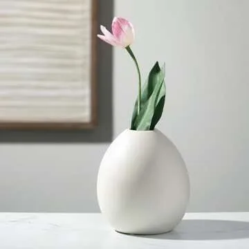 Sullivans White Ceramic Flower Vase, Modern Home Decor, Vases for Flowers, Vases for Centerpieces, Mantle, Tabletop, Accent Table Vases, Kitchen, Living Room, and Office Decor (CM3137)