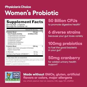 Physician's Choice Probiotics for Women - PH Balance, Digestive, UT, & Feminine Health - 50 Billion CFU - 6 Unique Strains for Women - Organic Prebiotics, Cranberry Extract+ - Womens Probiotic - 84 CT