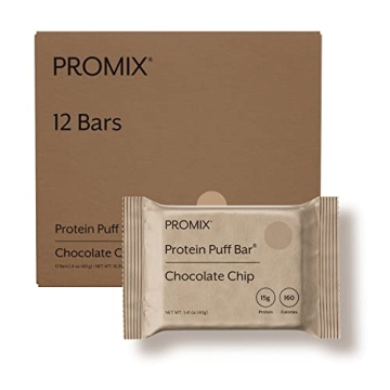 ProMix Nutrition Protein Puff Bars, 12-Pack - Chocolate Chip - Marshmallow Crispy Treat - Great Tast...