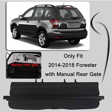 kaungka Cargo Cover Retractable Compatible for 14-18 Subaru Forester Black (with Manual Rear gate) (not fits for Power Rear gate)