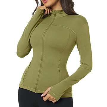 QUEENIEKE Womens Running Jacket Athletic Workout Jackets Track Full Zip Up Gym for Women Yoga Top Nurse Align Slim Fit Sport bbl Scrub Jacket Long Sleeve Sweater Green Small