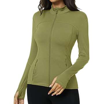 QUEENIEKE Womens Running Jacket Athletic Workout Jackets Track Full Zip Up Gym for Women Yoga Top Nurse Align Slim Fit Sport bbl Scrub Jacket Long Sleeve Sweater Green Small