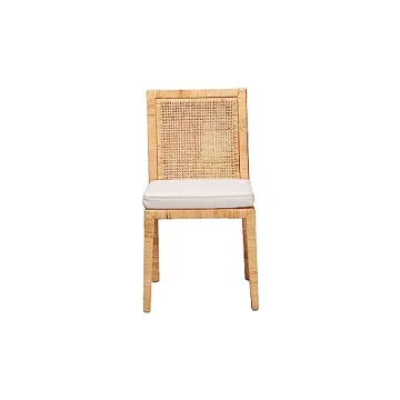 Baxton Studio Sofia Dining Chair and Dining Chair Natural Finished Wood and Rattan 2-Piece Dining Chair Set