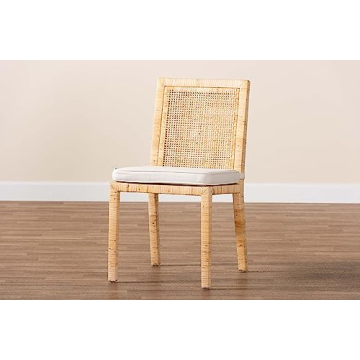 Baxton Studio Sofia Dining Chair and Dining Chair Natural Finished Wood and Rattan 2-Piece Dining Chair Set