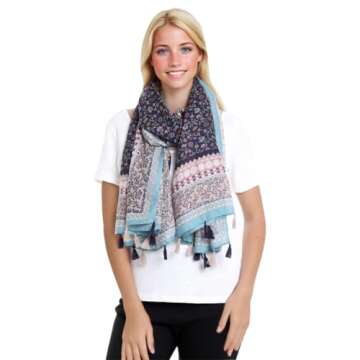 Yeieeo Lightweight Women's Fashion Floral Boho Soft Blanket Oversized Fringed Scarf Wraps Shawl(Floral 10)