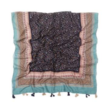 Yeieeo Lightweight Women's Fashion Floral Boho Soft Blanket Oversized Fringed Scarf Wraps Shawl(Floral 10)