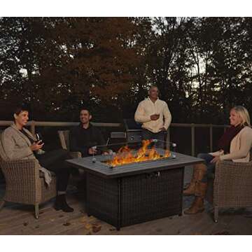 Vakollia Propane Fire Pit Table,44 Inch 55000 BTU Outdoor Gas Fire Pit Rectangular with Glass Wind G...