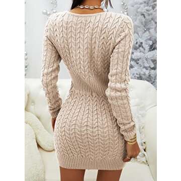 Veatzaer Women’s Slim Fit Zipper V-Neck Sweater Dress