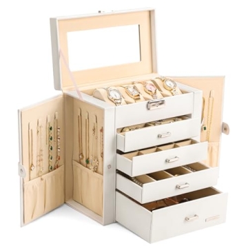 Elegant Homde Jewelry Box with Mirror & Lock for Storage