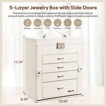 Elegant Homde Jewelry Box with Mirror & Lock for Storage