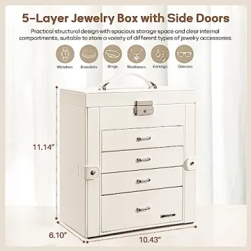 Elegant Homde Jewelry Box with Mirror & Lock for Storage