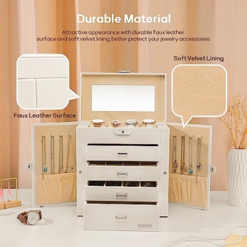 Elegant Homde Jewelry Box with Mirror & Lock for Storage