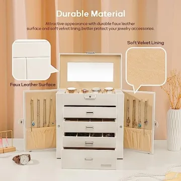 Elegant Homde Jewelry Box with Mirror & Lock for Storage