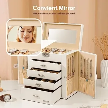 Elegant Homde Jewelry Box with Mirror & Lock for Storage