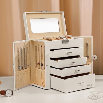 Elegant Homde Jewelry Box with Mirror & Lock for Storage